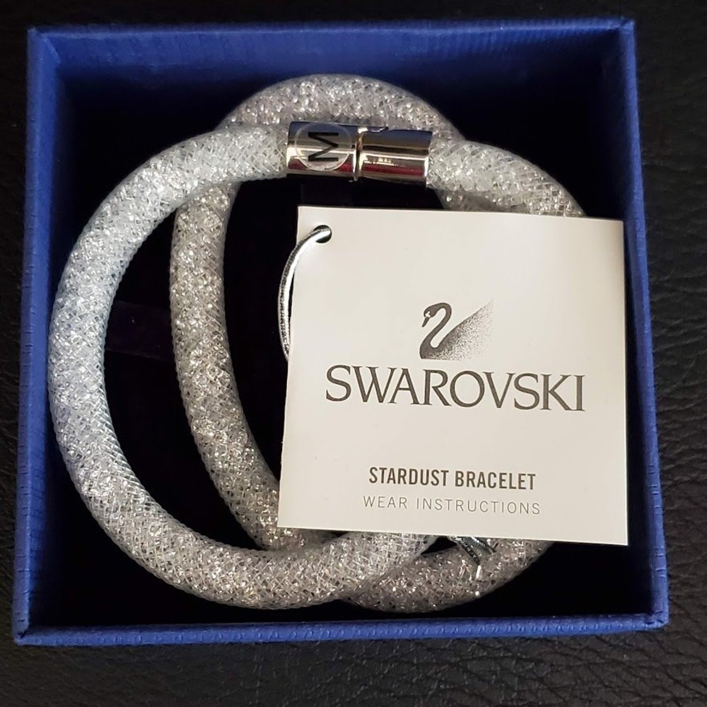 Swarovski Stardust Double Wrap Bracelet White Crystal Mesh Magnetic Clasp Size M